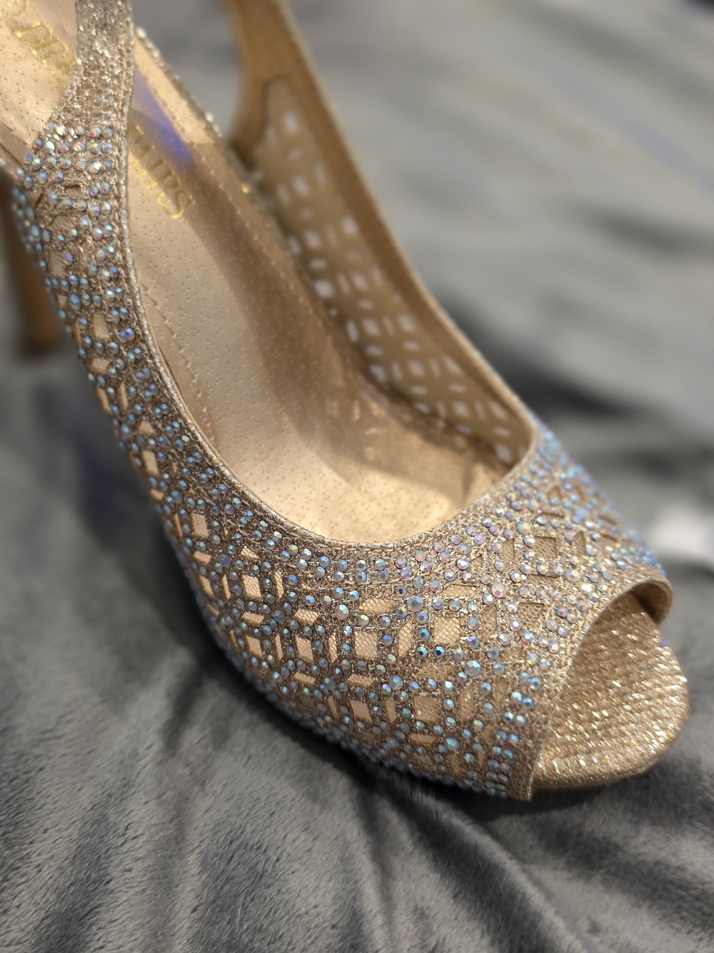 Women's Gold Embellished Peep-Toe Heels